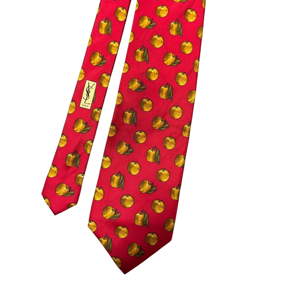 Yves Saint Laurent Red Silk Apple Print Tie Made in Italy YSL Vintage